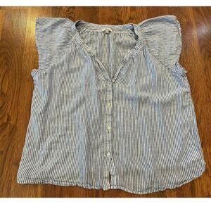 Rails Linen Blend Striped Alena Blouse - Blue/White XXL Costal Summer Vibes